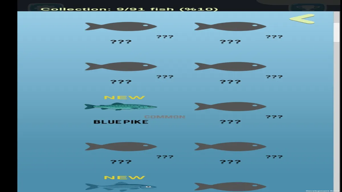 Fischsammlung mit unbekannten Silhouetten in Fishing.io
