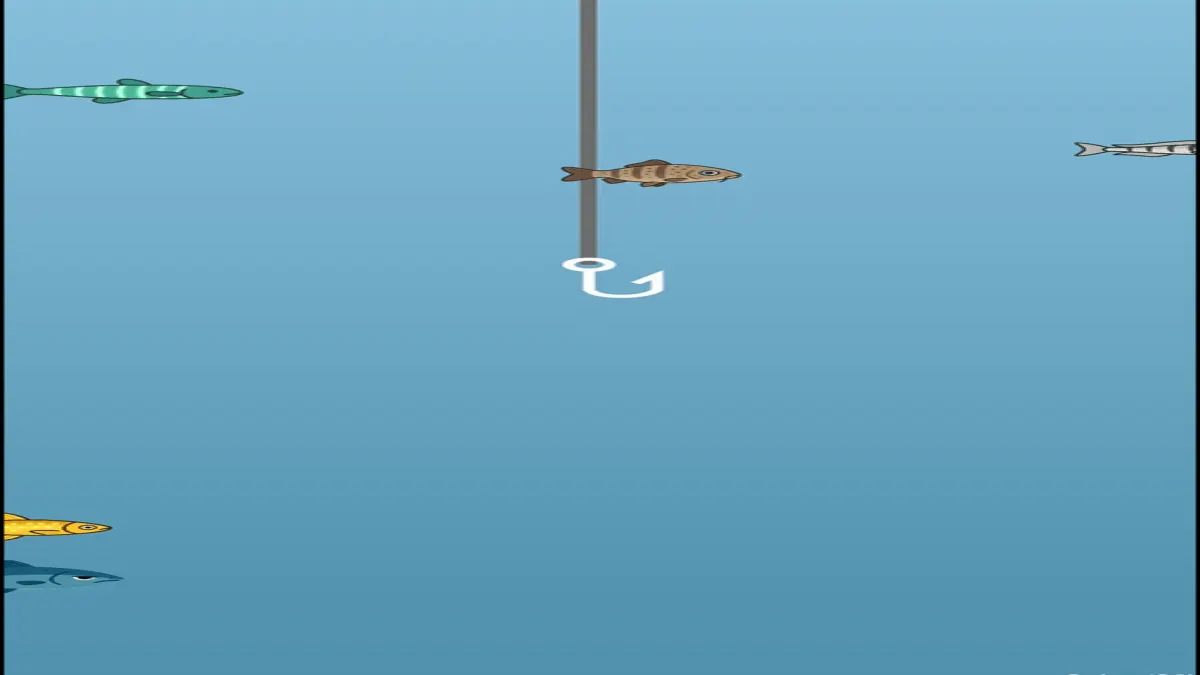 Angelhaken zwischen schwimmenden Fischen in Fishing.io